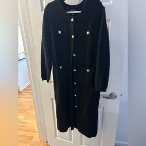 Line & Dot Black Long Knit Cardigan with Gold Buttons